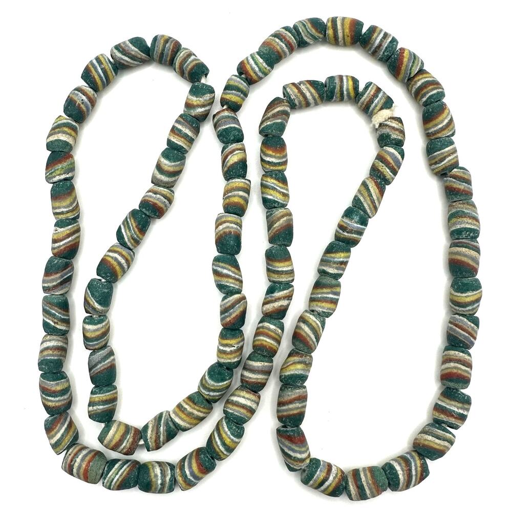 African Krobo vintage powdered multicolor glass trade beads beaded 40" necklace